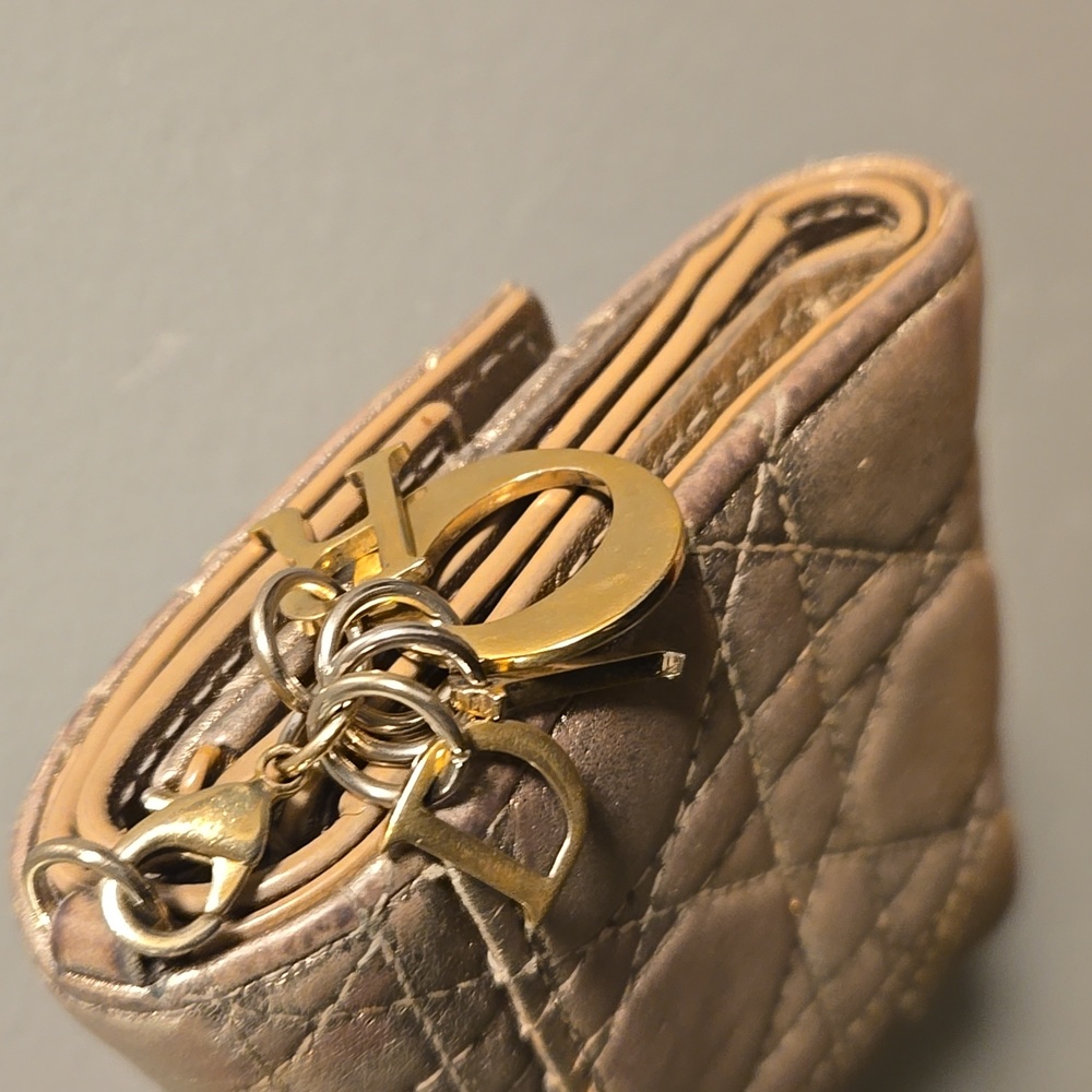 Dior Compact Wallet Lady Lotus Cannage Metallic Gold Quilted - Picture 4 of 8